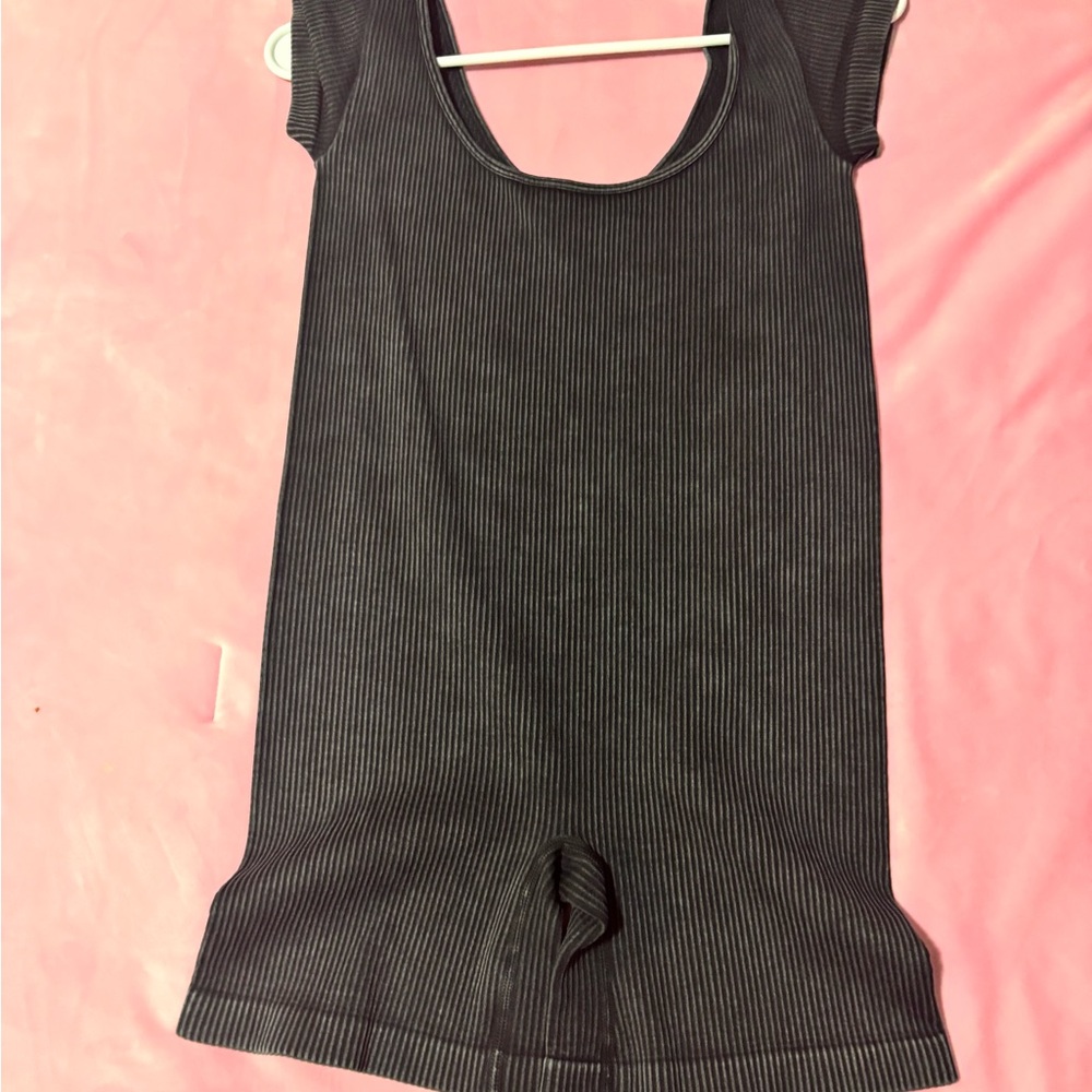 Black Ribbed Sleeveless Romper